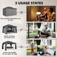 Outsunny 10' x 12.5' Outdoor Gazebo with Curtains and Netting, Double Roof Metal Patio Gazebo Canopy Shelter with Hook, Dark Grey(m-5)