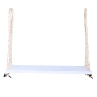 Patio Wooden Swing Chair with 10.8FT Hemp Rop, Hanging Acacia Wood Porch Swing with Cushion & Pillow, 63'' L x 23.5 W x 2'' H, White(m-2)