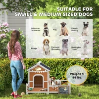 PawHut Outdoor Wooden Dog House, Dog Shelter with Large Porch, Weatherproof & Openable Roof, Elevated Base, Removable Floor(m-8)