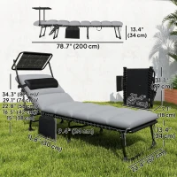 Outsunny Lounge Chair Outdoor, Folding Chaise Lounge with 5-Level Adjustable Back, Cushion, Side Pocket and Headrest(m-3)