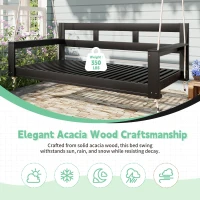 Twin Size Porch Swing Daybed with 4 Hanging Ropes and High Back, Acacia Wood Swing Bench for Garden, 82'' L x 40.5'' W x 27.5'' H, Black(m-5)