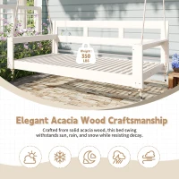 Twin Daybed Porch Swing with 4 Rope for Patio or Garden, Wood Swing Bench with Farmhouse Design, 82'' L x 40.5'' W x 27.5'' H, White(m-5)