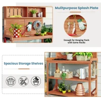 Rustic Wooden Potting Bench with 4 Storage Shelf & Side Hook, Outdoor Garden Workstation for Patio, 47'' L x 19.5'' W x 65'' H, Natural(m-6)