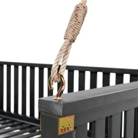 Twin Size Acacia Wood Porch Swing with Ropes for Patio & Garden, Hanging Swing Bed with Sloped Design, 79'' L x 41.5'' W x 21'' H, Black(m-10)