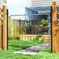 Outsunny Garden Gate Chain Link Fence Gate, Galvanized Steel Garden Door for Yard Entrance Way, 47.2 x 70.9 in., Silver(m-1)