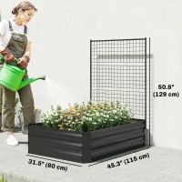 Outsunny Galvanized Raised Garden Bed with Trellis for Climbing Plants, Outdoor Planter Box with Open Bottom, Black(m-3)