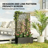 Outsunny Metal Planter Box with Trellis, 44.5" Tall Raised Garden Bed with Privacy Screen, Hexagon and Line Cut-Out(m-5)