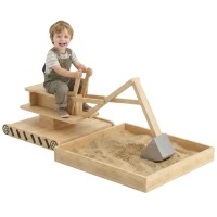 Qaba Wooden Sandbox with Digger, Kids Sandbox with 360° Rotating Seat & Bottom Liner, 72" x 35" x 22"(m-11)
