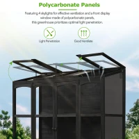 Walk-In Wooden Greenhouse with 2 Folding Shelf & 4 Skylight, Sturdy Fir Wood Cold Frame for Backyard, 58'' L x 29'' W x 78'' H, Black(m-5)