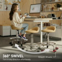 HOMCOM PU Leather Rolling Stool, Height Adjustable Swivel Salon Chair with Backrest and Foot Rest for Spa, Tattoo, Light Brown(m-7)