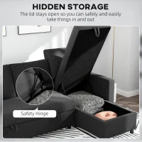 HOMCOM Convertible Corner Sofa Bed, Built-In Storage & 3 Removable Back Cushions, Black(m-5)