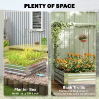 Outsunny Galvanized Raised Garden Bed with Trellis for Climbing Plants, Outdoor Planter Box with Open Bottom, Silver(m-4)