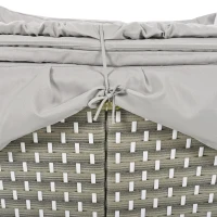 Round Rattan Patio Daybed with Retractable Canopy and Table, Versatile Sunbed with Separate Garden Seating, 66.5" L x 65" W x 53.5" H, Gray(m-11)