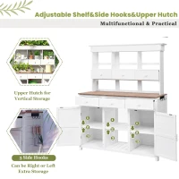 Garden Potting Bench with Hutch, 6 Drawer & 2 Cabinet, Tall Wood Workstation with 3 Shelf & Side Hooks, 50'' L x 20.5'' W x 65.5'' H, White(m-6)