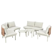 8-Piece Half Moon Patio Sectional with 2 Coffee Table & Cushion, PE Wicker Rattan Sofa Set for Poolside, 34.5'' L x 25.5'' W x 12.5'' H, Beige(m-14)
