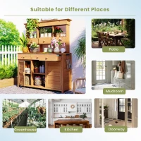 Tall Potting Bench with 3 Shelves, 6 Drawers, Hutch and Cabinet, Wood Garden Workstation for Patio, 50'' L x 20.5'' W x 65.5'' H, Natural(m-5)