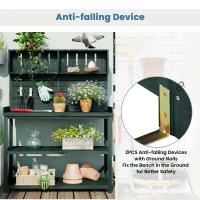 Outdoor Potting Bench with 4 Shelf & Side Hook for Patio, Farmhouse Garden Workstation with Large Tabletop, 47'' L x 19.5'' W x 65'' H, Green(m-4)