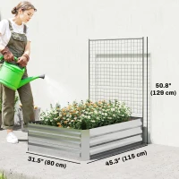 Outsunny Galvanized Raised Garden Bed with Trellis for Climbing Plants, Outdoor Planter Box with Open Bottom, Silver(m-3)