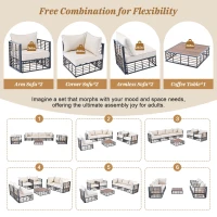 All-Weather Patio Sectional with Cushions & Coffee Table, Metal Furniture with Modular Design for Garden, 25" L x 25" W x 24" H, Dark grey(m-6)