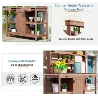 Farmhouse Wooden Potting Bench with 2 Drawer & Cabinet, Outdoor Garden Workstation with Storage Shelf, 50'' L x 20'' W x 66'' H, Brown(m-6)
