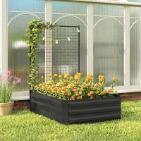 Outsunny Galvanized Raised Garden Bed with Trellis for Climbing Plants, Outdoor Planter Box with Open Bottom, Black(m-10)