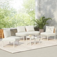 6-Piece Half Moon Patio Set with 2 Nesting Table for Backyard, Modular Wicker Sectional Sofa with Cushion, 34.5'' L x 25.5'' W x 12.5'' H, Beige