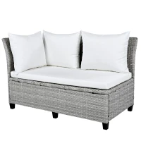 5-Piece Rattan Patio Sofa with Extendable Side Table & Dining Table, All-Weather Wicker Sectional for Garden, 47" L x 27.5" W x 27.5" H, White(m-13)