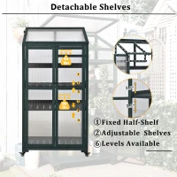 Portable Wood Greenhouse with Wheels & 3-Tier Shelf, Solid Wood Frame with Openable Roof for Balcony, 31.5'' L x 22.5'' W x 62'' H, Green(m-6)