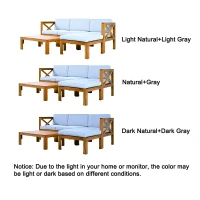 Casual Outdoor Sectional Sofa with Wood Frame & Cushions, Patio Seating Group for Backyard, 25.5" L x 25.5" W x 25.5" H, Natural+Gray(m-8)