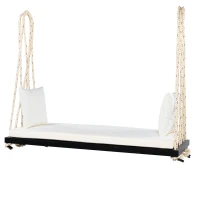 Acacia Wood Porch Swing with Plush Cushion & 2 Throw Pillow, Hanging Swing Bench for Garden & Backyard, 63'' L x 23.5'' W x 2'' H, Black(m-15)