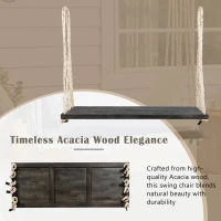 Acacia Wood Porch Swing with 10.8FT Hemp Rope for Adults, Durable Hanging Swing Bench with Cushion, 63" L x 23.5" W x 2" H, Brown(m-6)
