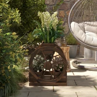 Outsunny 2-Tier Raised Garden Bed, Wooden Wagon Planter Boxes with Drainage Holes, for Vegetables Flowers Herbs, Carbonized(m-9)