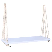 Patio Wooden Swing Chair with 10.8FT Hemp Rop, Hanging Acacia Wood Porch Swing with Cushion & Pillow, 63'' L x 23.5 W x 2'' H, White(m-14)