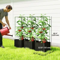 Outsunny 3 Packs Tomato Cages with 13.5 Gallon Grow Bags, Adjustable Square Plant Support Trellis(m-3)