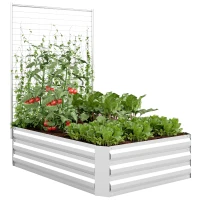 Outsunny Galvanized Raised Garden Bed with Trellis for Climbing Plants, Outdoor Planter Box with Open Bottom, Silver(m-11)