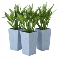 Outsunny Tall Planters for Outdoor Plants Set of 3, 24 In Taper Planters with Drainage Holes, Rattan Decor Plant Pots, Light Gray