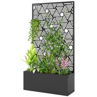 Outsunny Metal Planter Box with Trellis, 44.5" Tall Raised Garden Bed with Privacy Screen, Hexagon and Line Cut-Out(m-2)