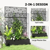Outsunny Metal Planter Box with Trellis, 70" Tall Raised Garden Bed with Privacy Screen, Hexagon and Line Cut-Out(m-4)