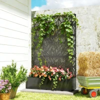 Outsunny Metal Planter Box with Trellis, 70" Raised Garden Bed with Trellis Privacy Screen for Climbing Plants, Leaves Cut-Out(m-8)