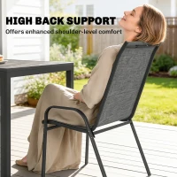 Outsunny Outdoor Dining Set for 6, Faux Wood Metal Patio Table and Mesh Stackable Chairs with Umbrella Hole, Mixed Grey(m-9)