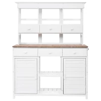 Garden Potting Bench with Hutch, 6 Drawer & 2 Cabinet, Tall Wood Workstation with 3 Shelf & Side Hooks, 50'' L x 20.5'' W x 65.5'' H, White(m-2)