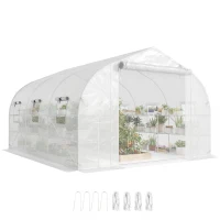 Outsunny 10'x11'x6' Walk-in Tunnel Greenhouse with Shelves, Mesh Door and Windows, Plant Hot House with PE Cover, White(m-11)