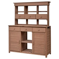 Tall Garden Potting Bench with Hutch & 6 Drawer, Wood Storage Workstation with 3 Shelf & 2 Cabinet, 50'' L x 20.5'' W x 65.5'' H, Brown(m-10)