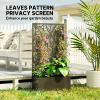 Outsunny Metal Planter Box with Trellis, 44.5" Raised Garden Bed with Trellis Privacy Screen for Climbing Plants, Leaves Cut-Out(m-5)