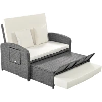 Stylish Double Chaise Lounge with Adjustable Back, 2-Person Rattan Daybed with Thick Cushion, 53.5" L x 43" W x 21.5" H, White(m-11)