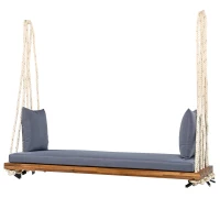 Acacia Wood Porch Swing with 10.8 FT Hemp Ropes, Cushion, 2 Pillows, Hanging Porch Swing Bench for Patio, 63'' L x 23.5'' W x 2'' H, Natural(m-14)