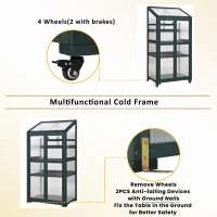 Portable Wood Greenhouse with Wheels & 3-Tier Shelf, Solid Wood Frame with Openable Roof for Balcony, 31.5'' L x 22.5'' W x 62'' H, Green(m-7)