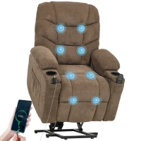 HOMCOM Power Recliner Chair with Massage, Electric Lift Chair for Elderly with Side Pockets, Cup Holders, Remote, Brown(m-11)