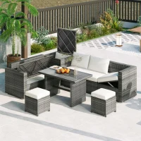 6-Piece Patio Rattan Set with Adjustable Lounger & Storage Box, All-Weather Wicker Furniture for Garden, 75.5" L x 27.5" W x 28.5" H, Beige(m-1)