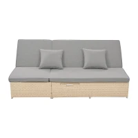 Outdoor Patio Sunbed with Adjustable Backrest & Side Tray, Wicker Rattan Lounger with Thick Cushion, 47" L x 29.5" W x 15" H, Brown(m-12)